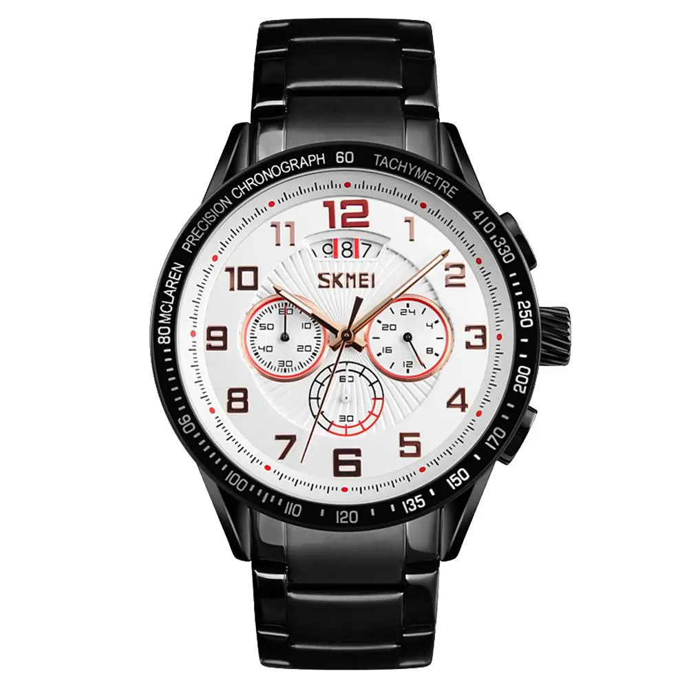 

Fashion Cool Men Round Case Quartz Analog Sub-dials Decor Arabic Numbers Wrist Watch