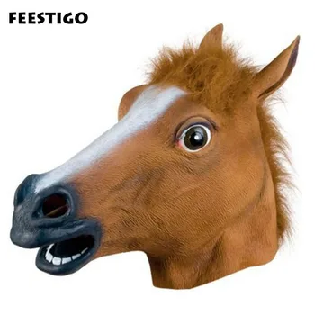 

1pcs Head Mask Creepy Horse Latex Animal Head Mask For Halloween Costume Theater Props Carnival Party Mask New Year Decorations