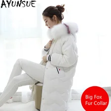 AYUNSUE White Duck Down Jacket Women for Winter Fox Big Fur Collar Black Long Coat Parkas Chaquetas Invierno Mujer KJ492