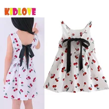 

Kidlove Girl Sleeveless Flower Cartoon Pattern Dress Fashionable Round Collar Princess Dress with Bowknot Blackless Clothes ER0