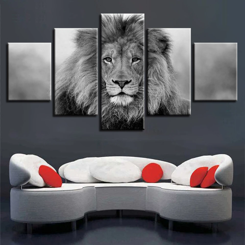 HD Print Frame Black and White Animal Modular Canvas Picture Art 5