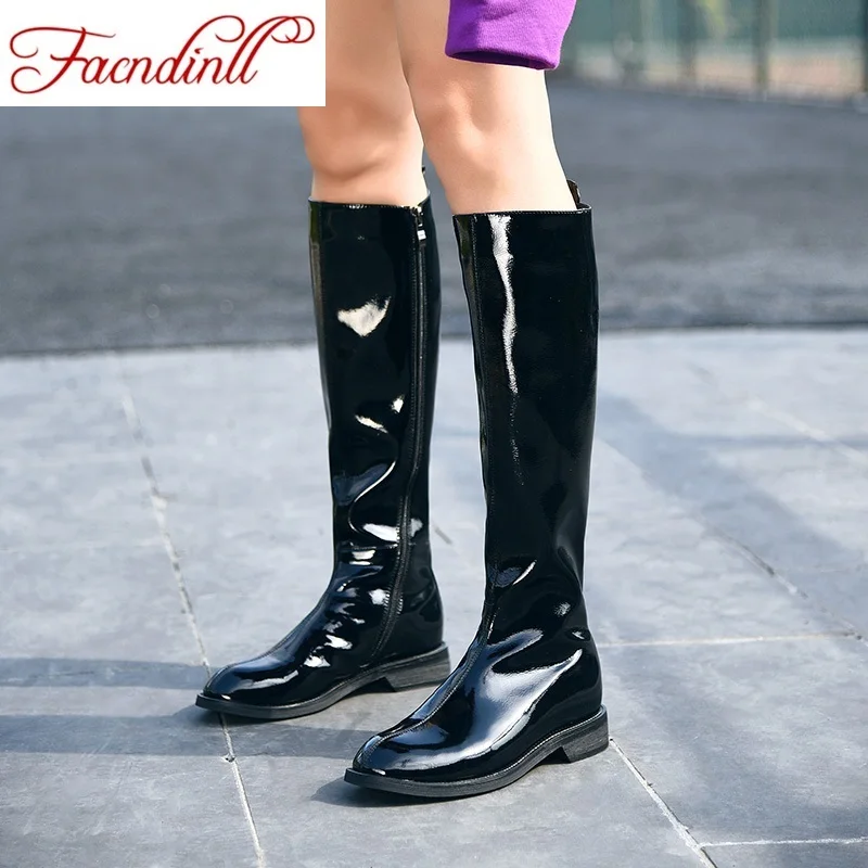 

high quality brand shoes women knee high boots patent leather women black boots comfortable lady army boots winter snow boots