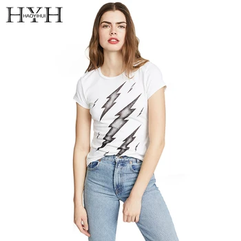 

HYH HAOYIHUI Women Fashion Abract Printed Jumpsuit Lightning Pattern Short Sleeve Causal Basic Summer Tops Female O-neck Tanks