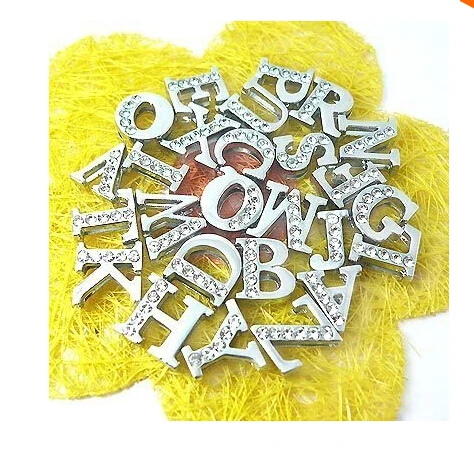 

Slide Charms Half Clear Rhinestone 8mm A-Z Slide letters 10p DIY Accessories fit Wristband & Bracelet pet collar