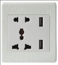 

1x Quality Universal Power Socket Five-hole Socket with USB 2100mA Carving 86x86x34mm GE 94V0 PC 250V 3250 CE RoSH White