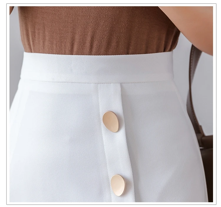 TingYiLi юбка-карандаш на пуговицах спереди, женская черная белая юбка до колена, Корейская Стильная Офисная юбка с разрезом