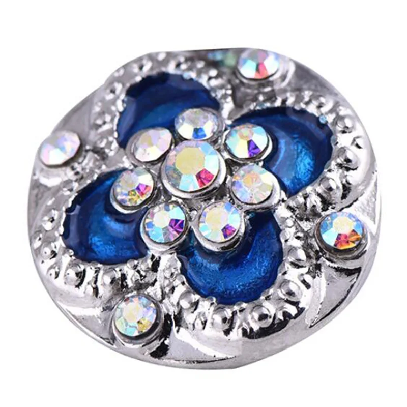 10pcs Carved Rhinestone Round Snap Buttons Blue Decoration Buttons Jewelry fit 18mm/20mm DIY