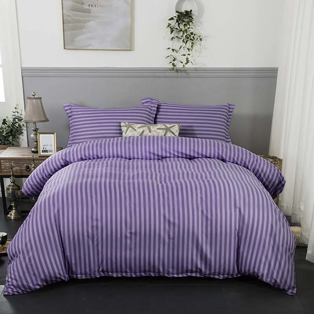 Комплект постельного белья WAZIR из сатина в полоску Edredon в простом стиле, 3 шт., пододеяльник, наволочки, домашний текстиль, спальное постельное белье для дома и жизни - Цвет: Purple