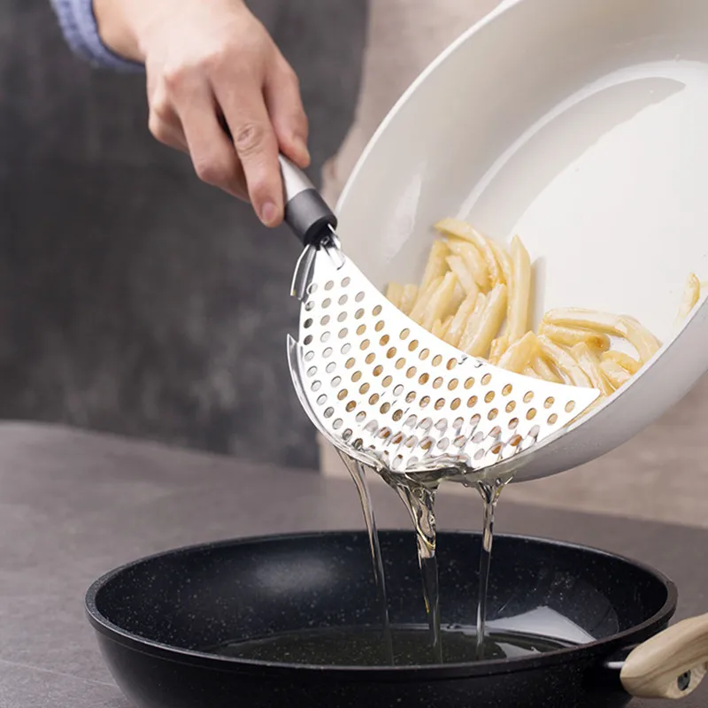 

Kitchen Stainless Steel Pot Pan Bowl Funnel Oil Strainer Creative Rice Washing Colander for Draining Liquid