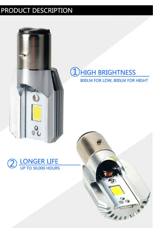 BA20D COB LED Light Bulb Motorcycle Motorbike Headlight Bulb Lamp H6 Cool White Light 800LM Plug  Play Scooter ATV (5)