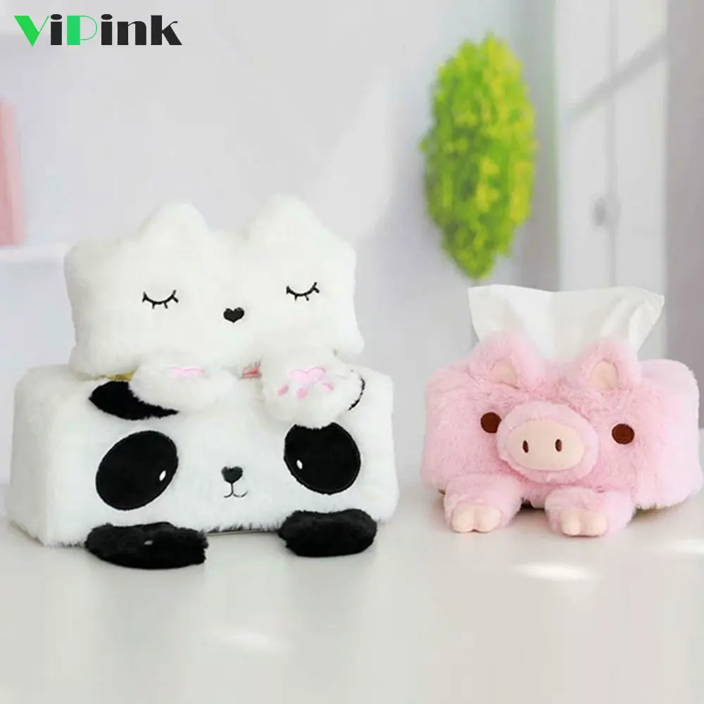 

Home Decor Napkin Dispenser Plush Tissue Box Cover Cute Animal Panda Pig Cat Tissue Case Decorative Tissue Holder For Car Room