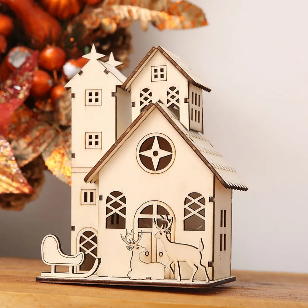 

Christmas Decor Ornament LED Lights Deer Cart Luminous Wooden House Mall Window