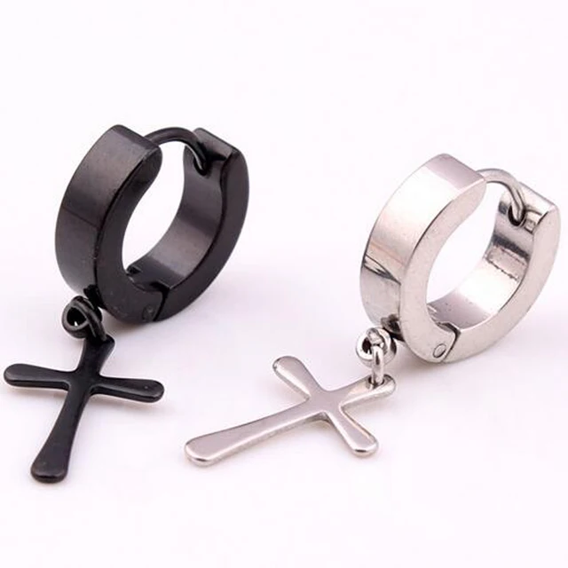 Isayoe 2piece Stainless Steel Earring Free Shipping Hoop Huggie Isayoe 2piece Stainless Steel Earring Free Shipping Hoop Huggie Dangling Cross Stud Men Clic Style