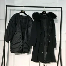 Съемная подкладка, теплые зимние куртки на утином пуху, женские модные пуховики из натурального меха енота и собаки, верхняя одежда зима