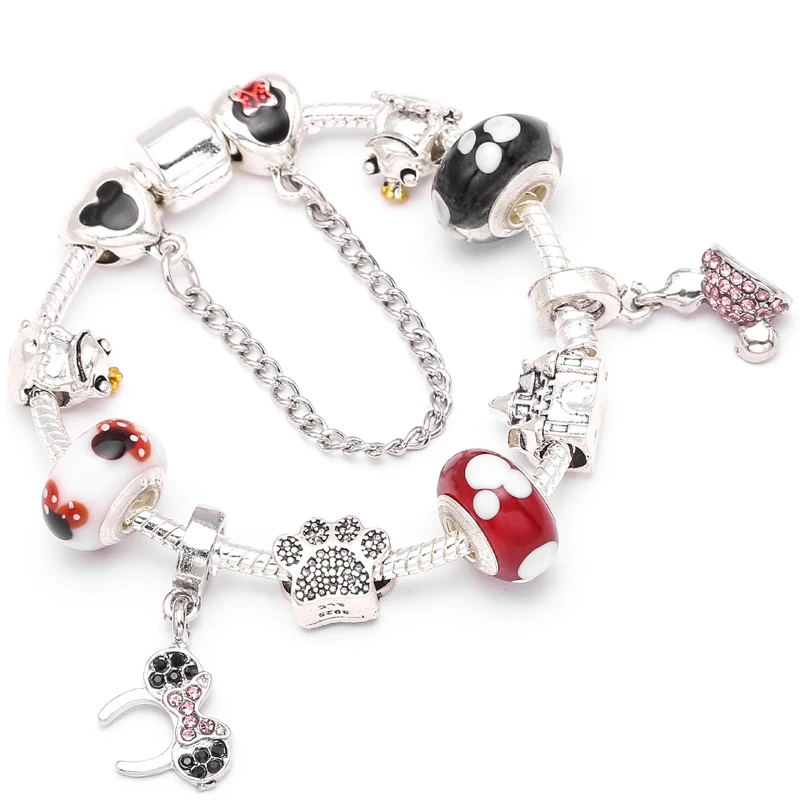 

CHIELOYS Dropshipping Mickey & Minnie Murano Glass Beads Charm Bracelets & Dangles Cartoon Charms Brand Bracelet For Kids Gift