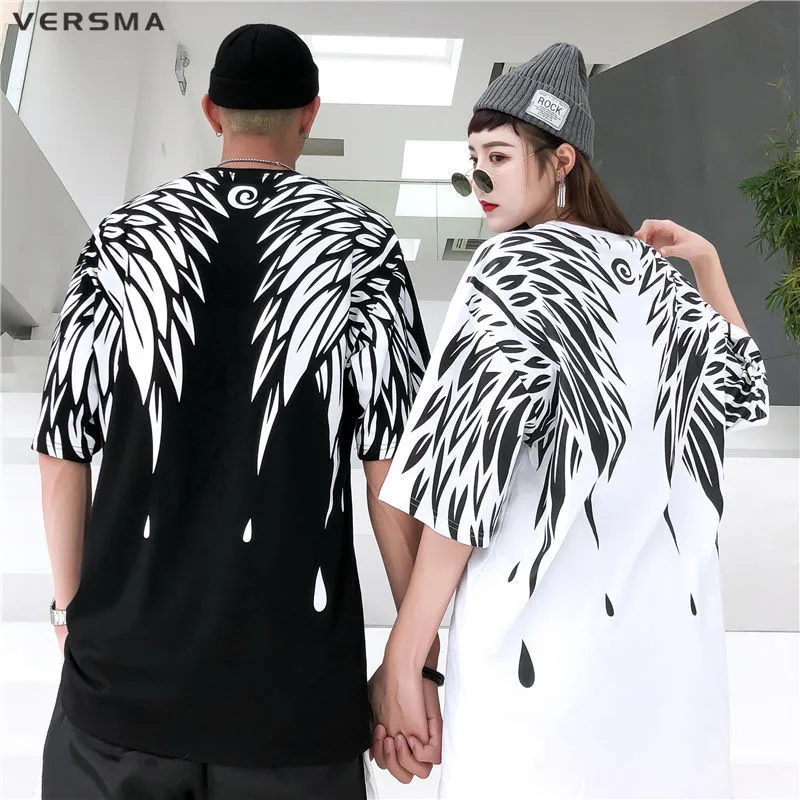 

VERSMA High Street Hip Hop Urban Streetwear Wings Printed T-shirts Men Summer Japanese Harajuku Oversized T Shirts Drop Shipping