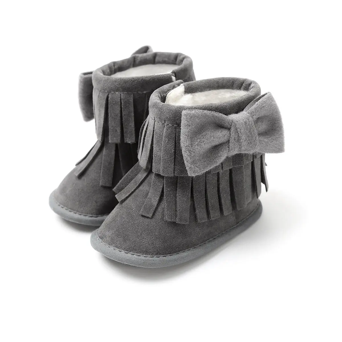 Для новорожденных теплые зимние сапоги для маленьких девочек кисточкой лук зимняя обувь для принцесс для маленьких девочек плюшевые меховые детская кроватка, туфли, ползунки - Цвет: as picture