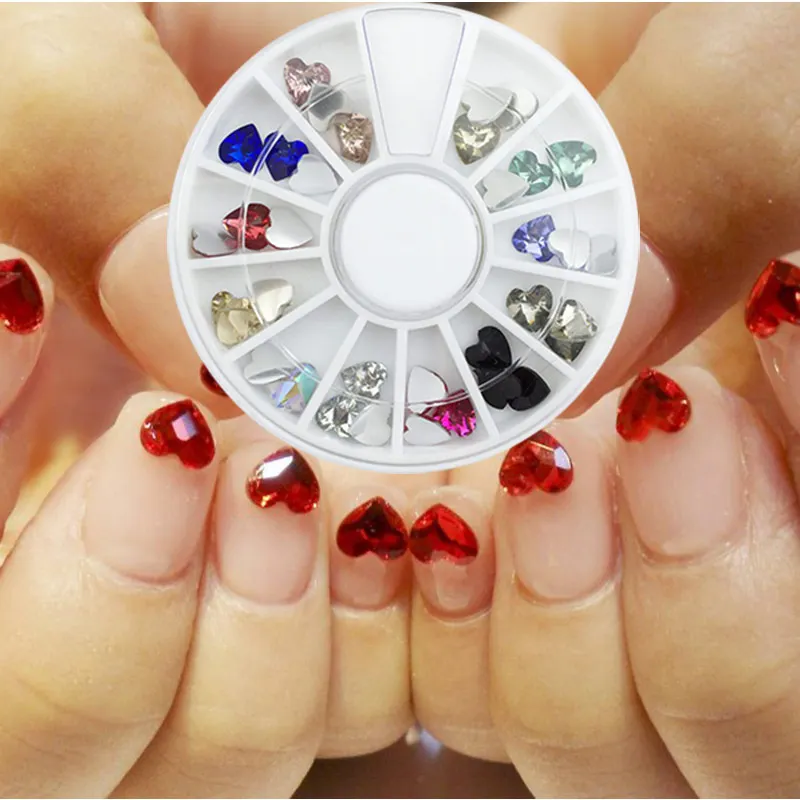 12 Colors 3D Acrylic Heart Shape Crystal Rhinestone Facet Glitter Gem