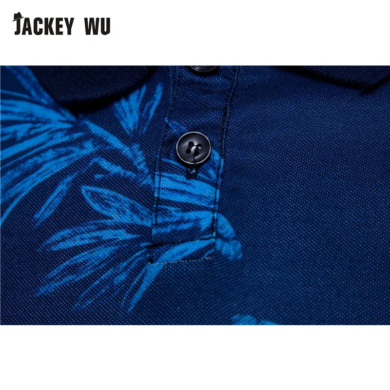 JACKEYWU, Мужская рубашка поло, лето, модные принтованные футболки с короткими рукавами, хлопок, дышащая, Camisa Polo, эластичная, повседневная, поло, синяя