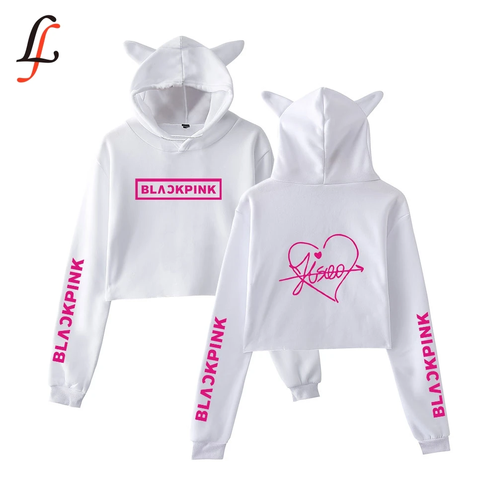 Blackpink harajuku Cat Ear Cap Hoodies fashion trend sala Cat Crop Top Women Hoodies Sweatshirt Sexy hot Kpop Clothes