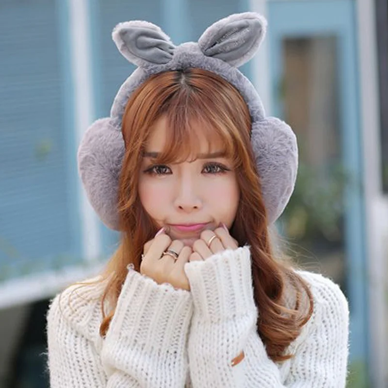 SIMPLESHOW зимние наушники для женщин Элегантный Кролик Мех животных теплые гетры подарки девочек крышка уши модный бренд - Цвет: grey