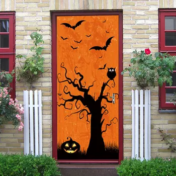 

Bats Owl Pumpkin Demon Tree Halloween Window Door Sticker Garment Shop Glass Window Sticker Shopping Mall Sticker