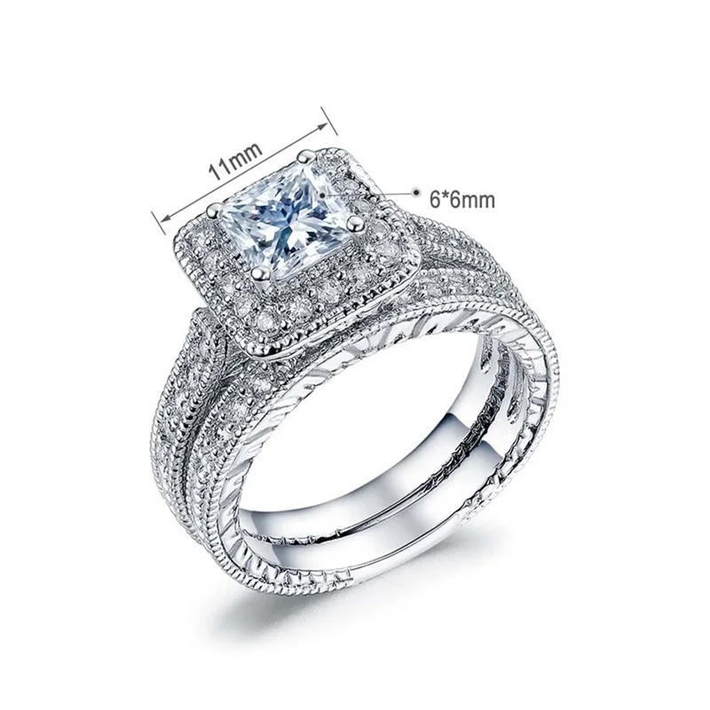 YANHUI Women Cubic CZ Rings Set Luxury 925 Solid Silver Jewelry Wedding Ring Band Promise Engagement Rings For Women ZR293
