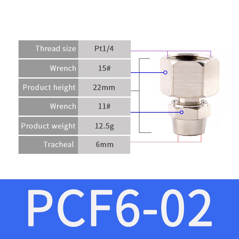 1 шт. внутренняя резьба прямо через медный материал портативное укупорочное устройство PCF быстрые разъемы фитинг газовый шланг одно касание толкать в - Цвет: PCF-6-02