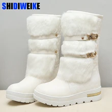 Акция; большие размеры 34-43; женские зимние ботинки модная теплая обувь на меху со скрытой танкеткой женские зимние ботинки до середины голени на платформе; N164