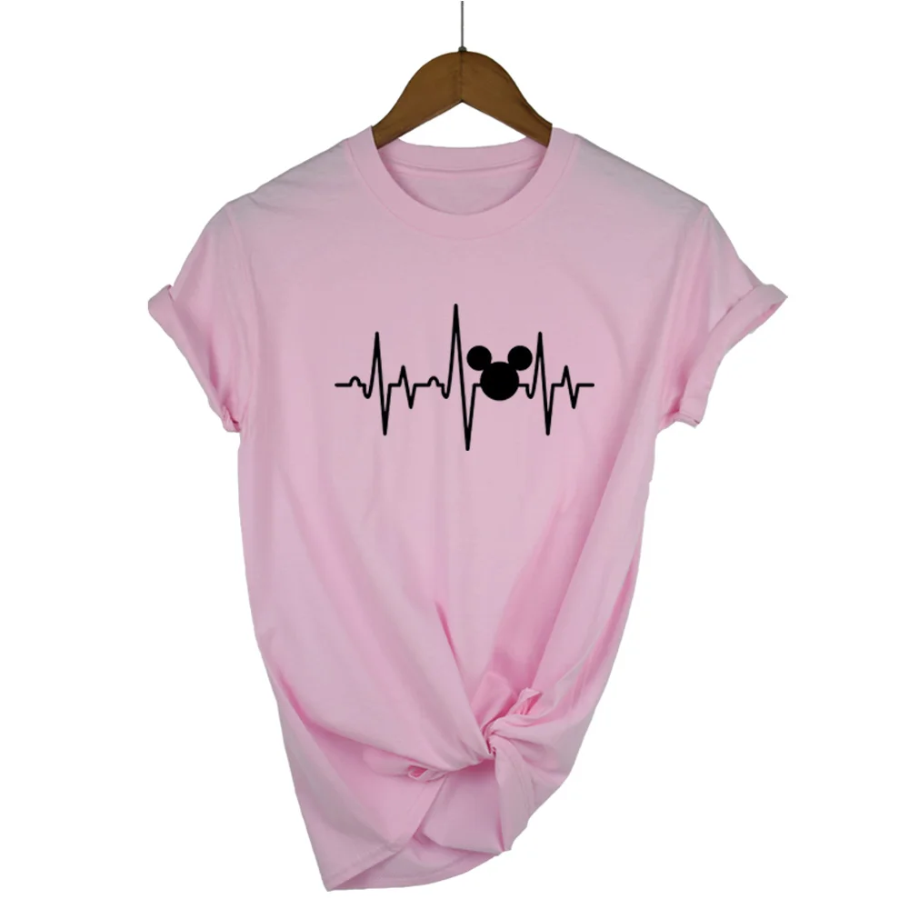 

T Shirt Plus Size 100% Cotton TShirt Women Shirts Summer Tops Graphic Tees Women funny Heartbeat Kawaii T-shirt XS-XL