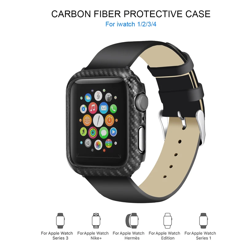 Carbon Fiber Hard PC Frame Case for Apple Watch Case 42/38/40/44mm Compatible for iwatch series 4/3/2/1 Protector Bumper Cover