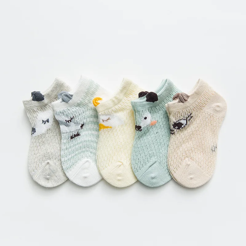 Носки для малышей, 5 пар/лот тонкие летние сетчатые носки для новорожденных девочек, хлопковые Повседневные носки для маленьких мальчиков и девочек с героями мультфильмов - Цвет: Style 3