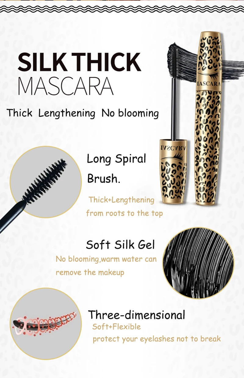 BIOAQUA Brand Leopard 3D Black Lengthening Mascara Makeup Kit Waterproof Curling Thick Extension Eyes Volume Eyelashes 5