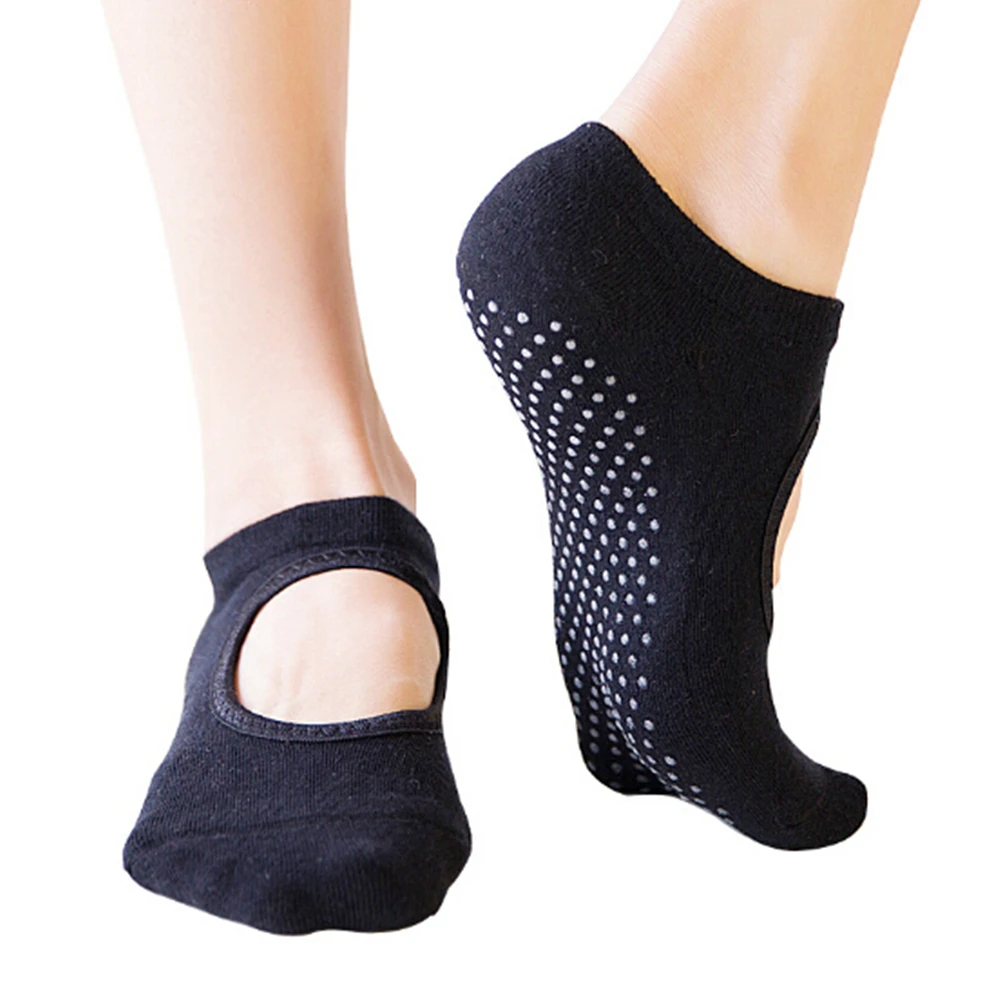 1 пара Для женщин носки тренажерные залы Пилатес балетные хлопковые носки для девочек, Фитнес спортивные противоскользящие, из дышащей ткани с эластичной резинкой носки-тапочки; Прямая поставка