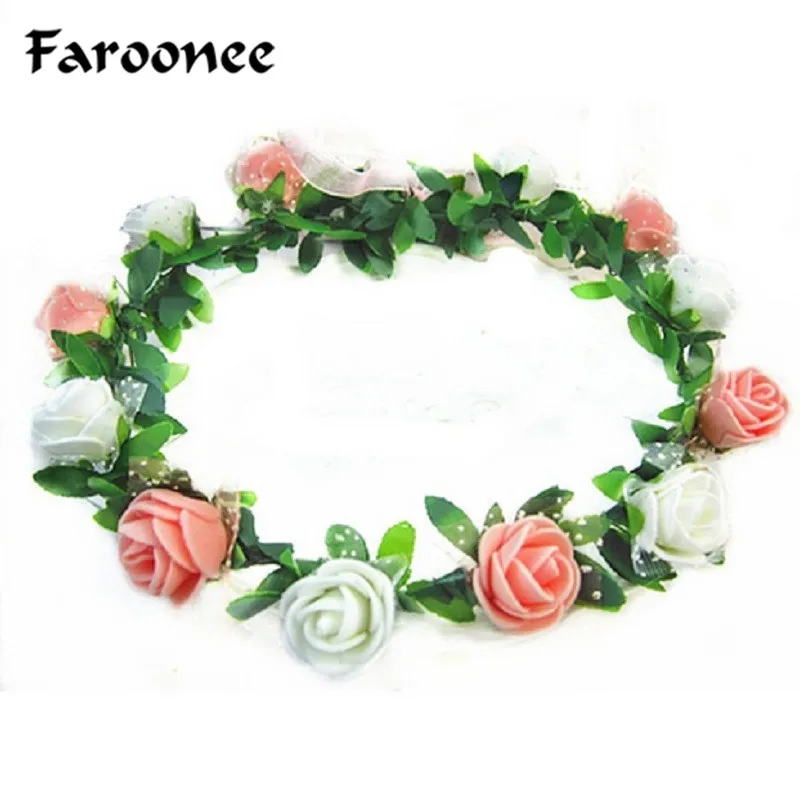 Модные цветочные украшения для волос Женская Роза Корона Головные уборы Свадебные венок для волос аксессуары венок праздничный лента для волос