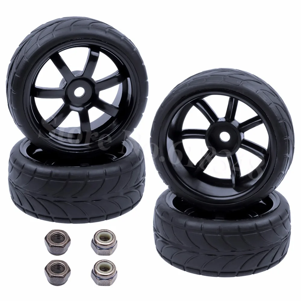4x Flat Running Tyre Rubber Wheel RC Car Part Fit for 1/10 HSP HPI Redcat/ 