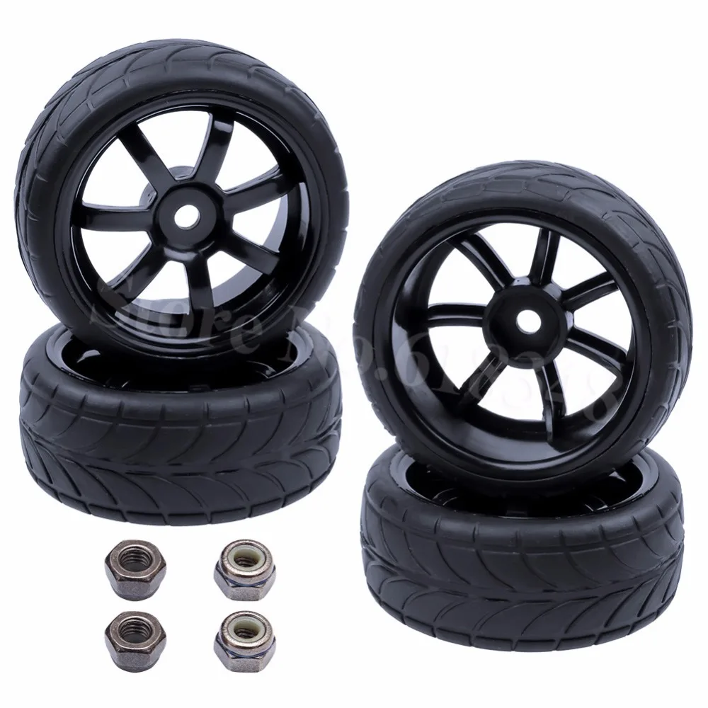 

4Pcs/lot Rubber RC 1/10 On Road Tires Wheel Rims Hex 12 Flat run Dia:63mm Wide:26mm RC Cars Replacement