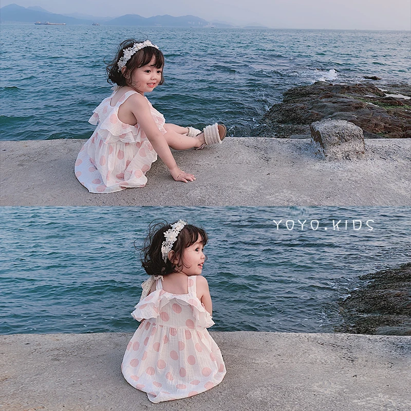 

Girl Sling Summer Princess Dress 2019 New Baby Wave Dot for 1-5 Years Old Beach Holiday Sling Cotton Dresses Kids Clothes