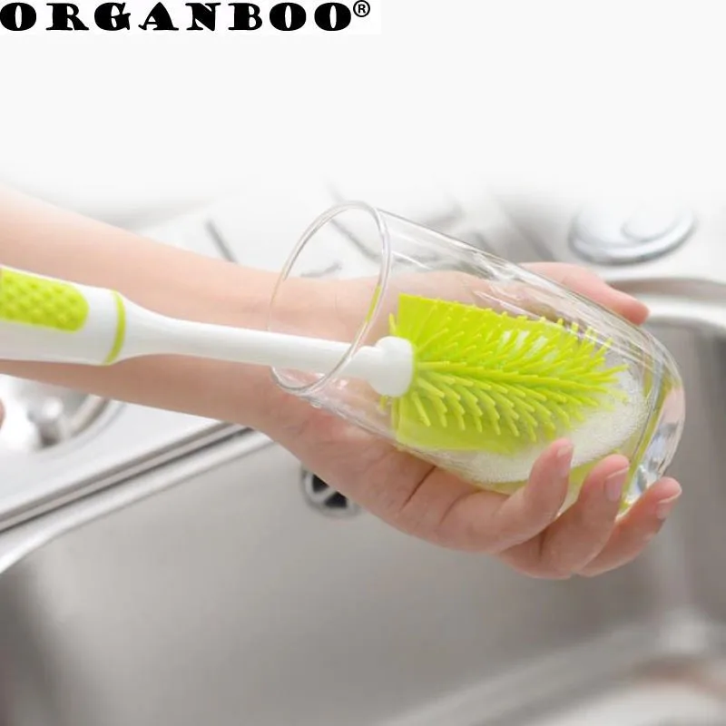 ORGANBOO 1PC Multifunctional long silicone green cup brush cleaning brush kitchen tools simple