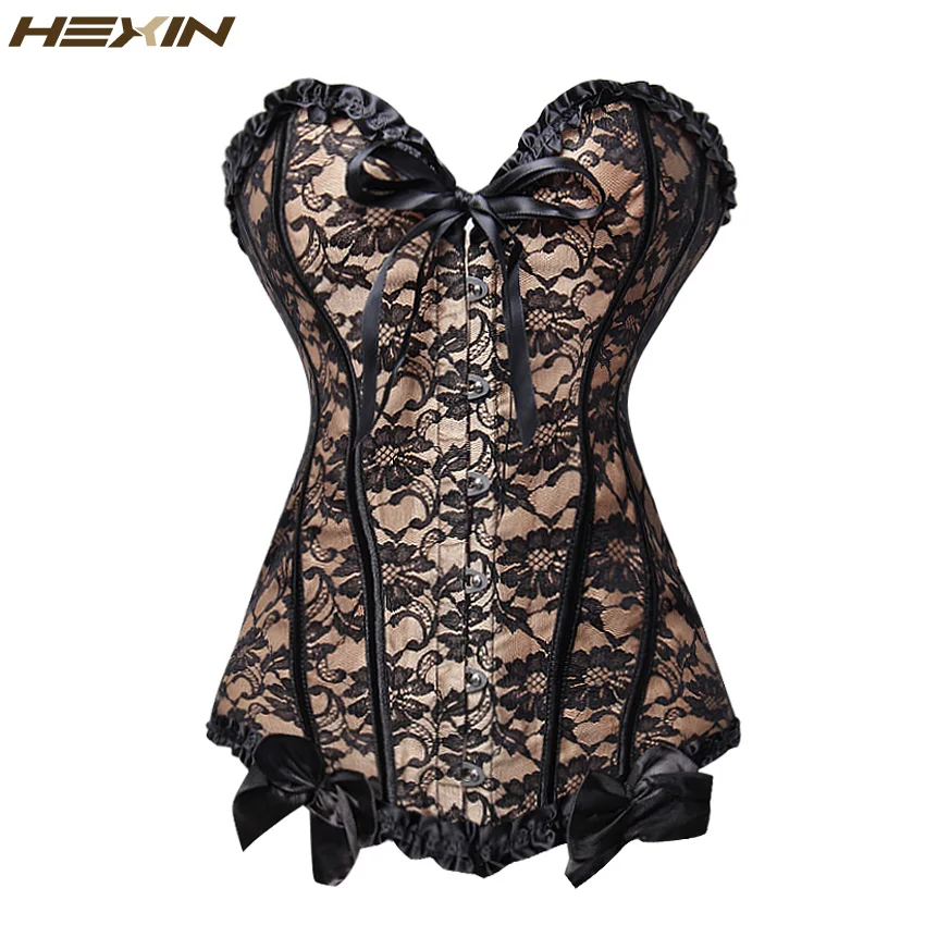 Кружевной Корсет HEXIN с вышивкой нижнее белье большого размера 12 косточек спереди