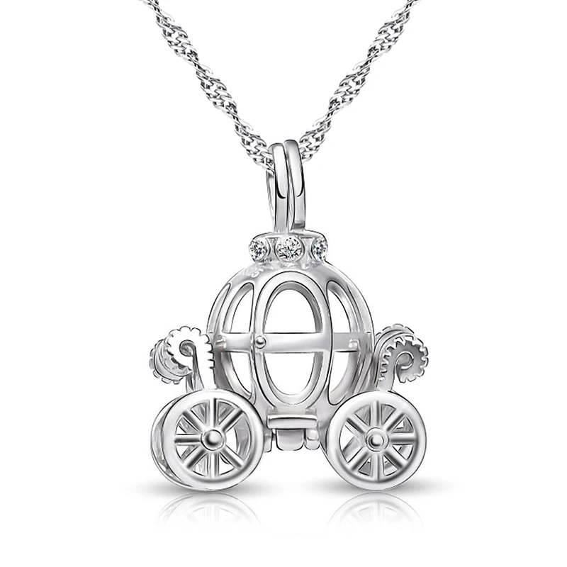 

Solid 925 Sterling Silver Charm Hollow Pumpkin Car Design Necklace for Kids Fairy Tale Cinderella Carriage Pendant Best Gift