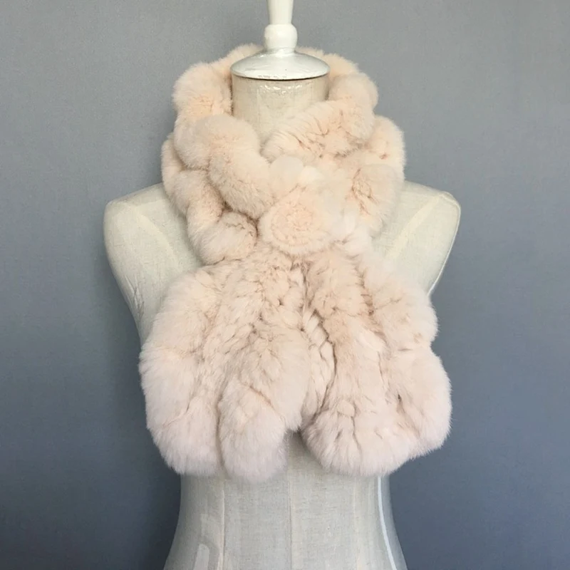 knitted rabbit fur scarf with flower (3)