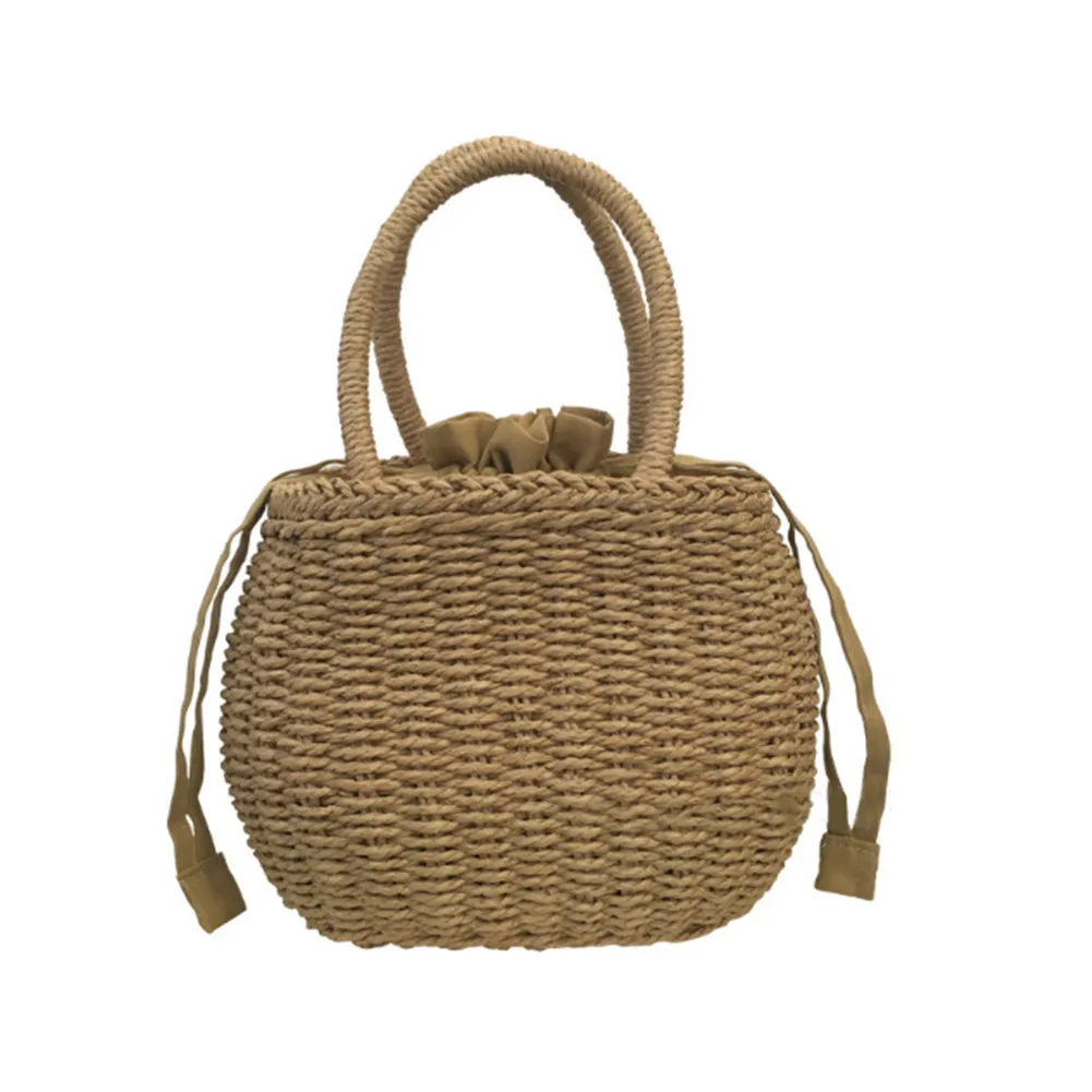 Плетеная круглая сумка ручной работы из ротанга, винтажная, Ретро стиль, соломенная веревка, вязаная сумка-мессенджер, корзина для хранения, женская сумка, свежая бумага, летняя сумка