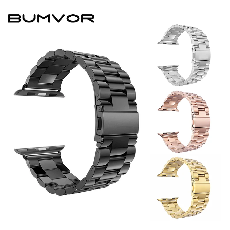 

BUMVOR For Apple Watch Band 40/44/38/42MM Black Gold Stainless Steel Bracelet Buckle Strap Clip Adapter For Apple IWatch 5/4/3/2