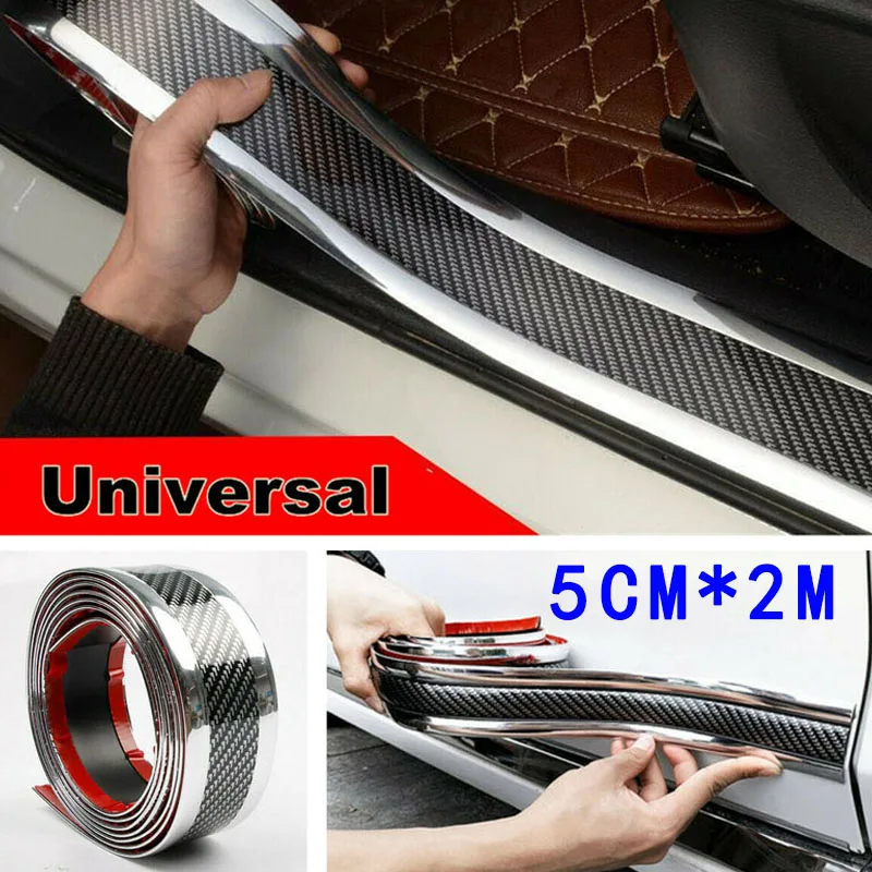 

Car Bumper Fender Protector Mouldings Stickers 2m*5cm Carbon Fiber Style Car Door Plate Sill Guard Protector Anti-Scratch Strip