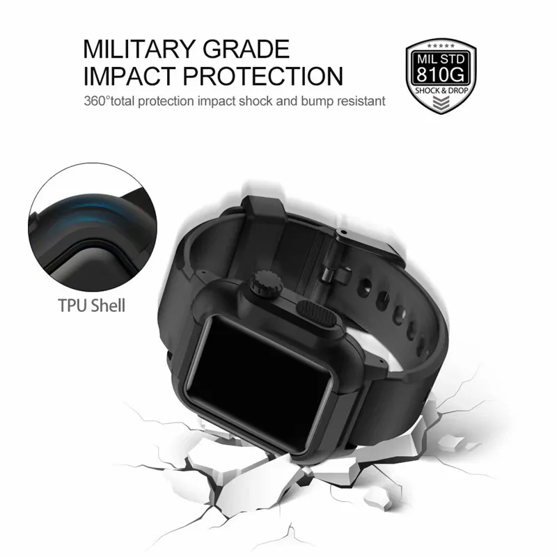 Спортивный водонепроницаемый мягкий чехол для Apple Watch Case Series 5 4 с силиконовой лентой 44 мм 40 мм ударопрочный ремешок
