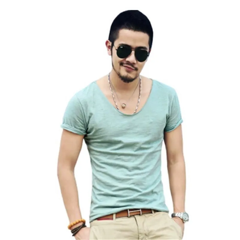 Plus Size Deep V Neck T Shirt Men short Sleeve T shirts