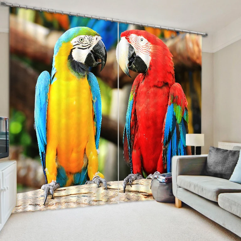 

Parrot Digital Art personalized custom curtains Digital 3D shading branches on the finished product