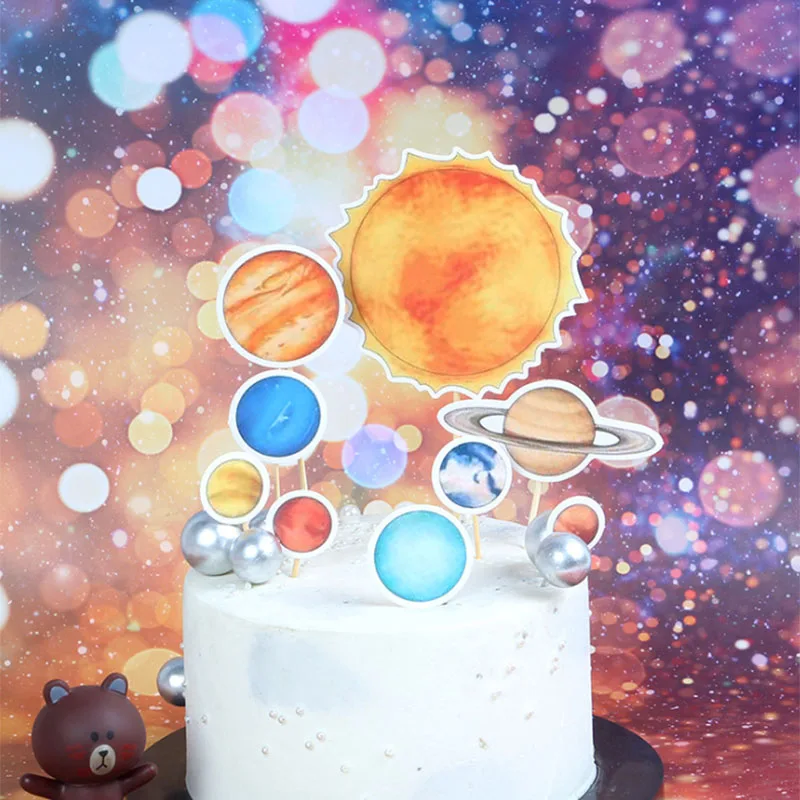 WEIGAO космический Космос планета галактика вечерние одноразовые наборы посуды для декора ракета, космонавт тематический Декор для детской вечеринки на день рождения - Цвет: cake toppers B