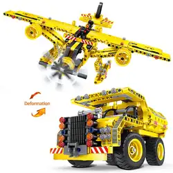 2 в 1 деформации инженерных грузовик-самосвал самолета сборки строительные блоки для сборки Rc автомобилей игрушки для детей
